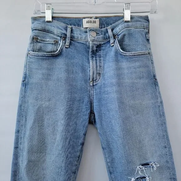 Agolde Toni Size 24 Distressed Raw Step Hem Light Wash Minimalist Cropped Jeans - Picture 3 of 14